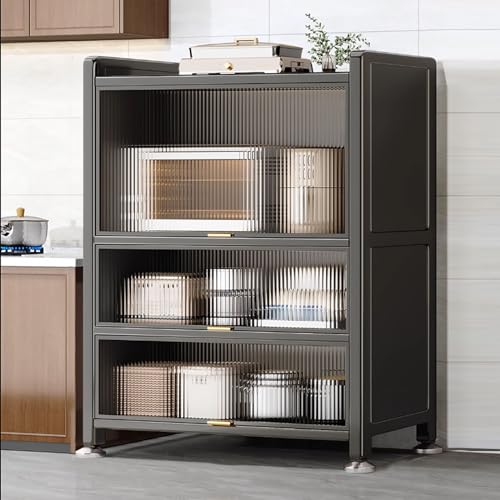 JCSRYD Regal Küche Stehend Freistehender Küchenschrank mit Transparenten Türen, Multifunktionale Aufbewahrung für Mikrowellengewürze, Töpfe und Pfannen (Color : 4 Layers, Size : 60cm/23.6in) von JCSRYD