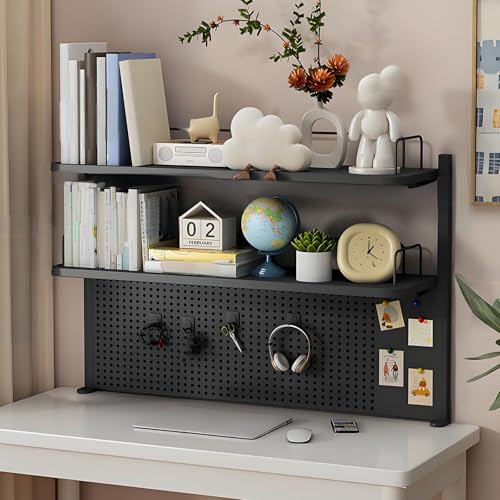 Schreibtisch Organizer, 2-stöckiges Büro Organizer Schreibtisch mit Stecktafel, Metall Büroorganisation für Computertische, Schreibtischorganizer fürs Homeoffice(Black,100*20*69cm/39*8*27in) von JCSRYD