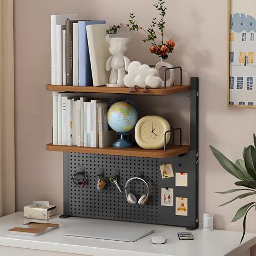Schreibtisch Organizer, 2-stöckiges Büro Organizer Schreibtisch mit Stecktafel, Metall Büroorganisation für Computertische, Schreibtischorganizer fürs Homeoffice(Black,60*20*69cm/24*8*27in) von JCSRYD