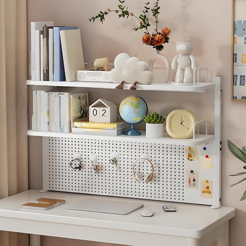 Schreibtisch Organizer, 2-stöckiges Büro Organizer Schreibtisch mit Stecktafel, Metall Büroorganisation für Computertische, Schreibtischorganizer fürs Homeoffice(White,100*20*69cm/39*8*27in) von JCSRYD
