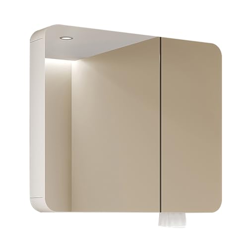 Spiegelschränke fürs Bad Abgerundeter, Rechteckiger, Beleuchteter Badezimmerschrank mit Spiegel, Badezimmer Spiegelschrank, Oberfläche mit Aluminiumrahmen, Beschlagfrei ( Color : White A , Size : 60*1 von JCSRYD