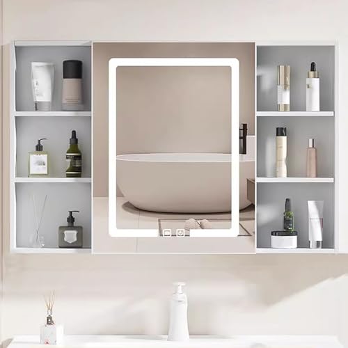 Spiegelschrank mit Beleuchtung Badezimmerschrank mit Spiegel, Antibeschlagvorrichtung, Wandmontierter Badezimmer Spiegelschrank mit Stauraum ( Color : White B , Size : 90*11*65cm/35*4*26in ) von JCSRYD