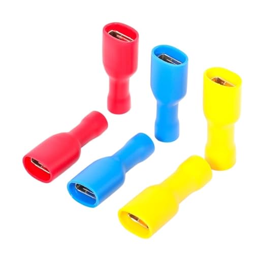 50 STÜCKE 6,3mm Spaten Crimpverbinder Elektrische Drahtverbinder Isolierte Weibliche for Schnelle Verbindung(Red) von JCUIyon