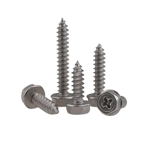 Edelstahl-Kreuzschlitz-Außensechskantflansch-Blechschraube mit Unterlegscheibe, Sechskantkopf mit Kragen, Blechschrauben, 10 Stück(35mm) von JCUIyon