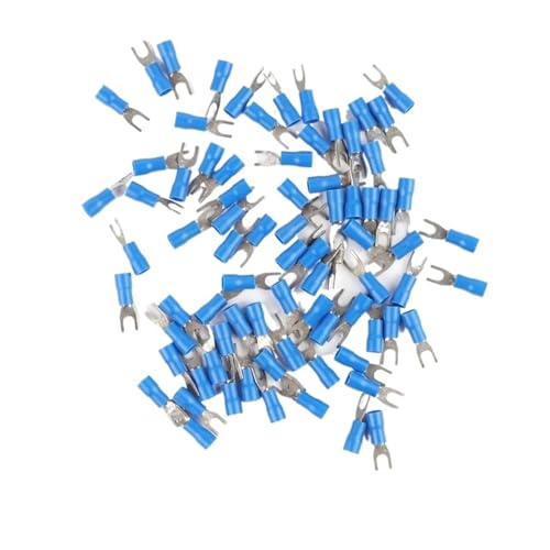 JCUIyon 100PCS Verdrahtung Crimp Terminals Furcate Kabel Draht Stecker Furcate Isolierende Gabel Spaten 16~14AWG(Blue,SV2-4) von JCUIyon