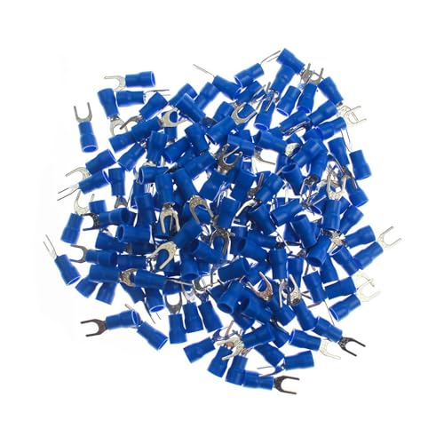 JCUIyon 100Pcs SV Serie Draht Frühling Terminal Gabel PVC Isolieren Aderendhülsen Block Spaten Kaltpressung Kabel Ende Crimp(Blue,SV2-3.2) von JCUIyon