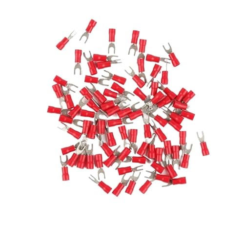 JCUIyon 100Pcs SV Serie Draht Frühling Terminal Gabel PVC Isolieren Aderendhülsen Block Spaten Kaltpressung Kabel Ende Crimp(Red,SV2-3.2) von JCUIyon