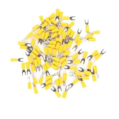 JCUIyon 100Pcs SV Serie Draht Frühling Terminal Gabel PVC Isolieren Aderendhülsen Block Spaten Kaltpressung Kabel Ende Crimp(Yellow,SV2-3.2) von JCUIyon
