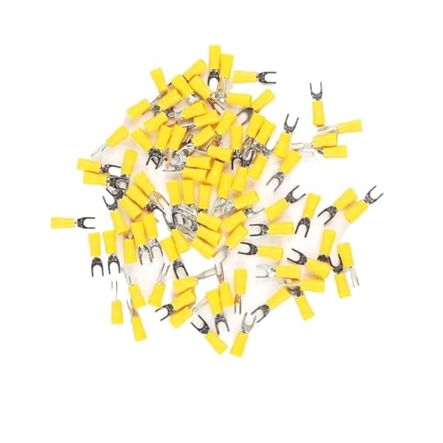 JCUIyon 50 Stücke SV Typ Drahtfederklemme SV2-4 Gabel Y-Terminal Messing Isolierte Spaten Crimpdraht(Yellow) von JCUIyon