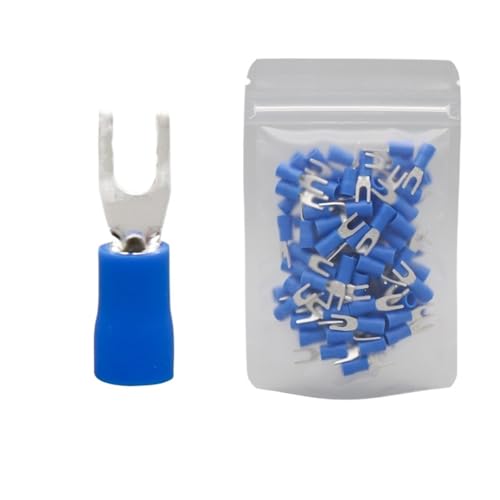 JCUIyon 50PCS Kupfer Spaten Terminals Isolierte Gabel Crimp Terminals Draht Ende Anschlüsse(Blue,SV3.5-3) von JCUIyon