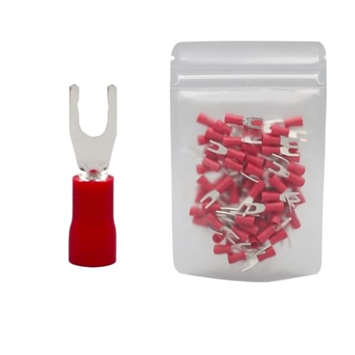 JCUIyon 50PCS Kupfer Spaten Terminals Isolierte Gabel Crimp Terminals Draht Ende Anschlüsse(Red,SV2-6) von JCUIyon
