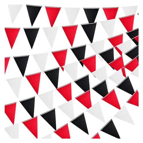 Rot Schwarz Weiß Halloween Party Dekorationen Dreieck Flagge Stoff Wimpel Girlande Bunting for Hochzeit Abschlussfeier (Color : Red Black White, Size : 5meters 12 Flags) von JCUIyon