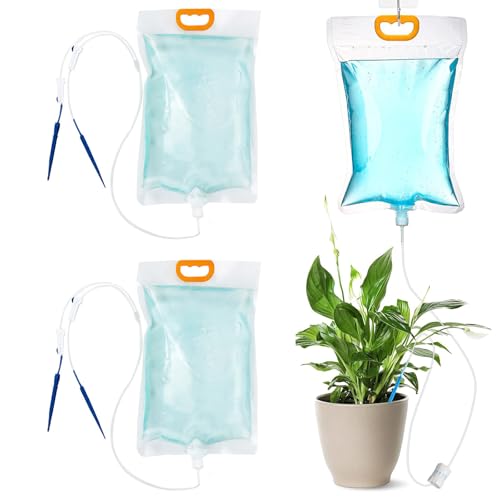 2 Stück 3,5L Pflanzen Bewässerung Tropfbewässerungsbeutel, Pflanzen Automatische Bewässerung Tropfbewässerungsbeutel, Infusionsbeutel mit Verstellbarem Durchfluss Ventilschalter von JCUQGDOO