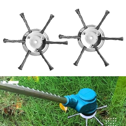 2 Stück Stahldraht Rasentrimmerkopf, Garten Rasentrimmer Schneidkopf, Bürstenkopf mit geknotetem Draht, Universal Drahtrad Ersatz für Rasenmäher Aufsätze (6 Köpfe) von JCUQGDOO