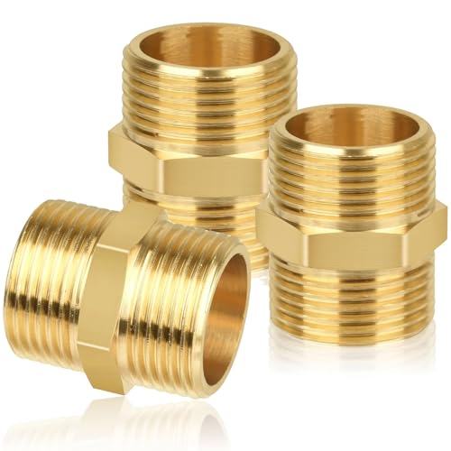 Doppelnippel 3/4 Zoll, 3 Stück Messing Außengewinde (24mm), Sechskant, Verbindungsstück 2 x AG, ideal für Heizung und Trinkwasseranlage, geeignet für Sanitär Heimwerkerprojekte von JCUQGDOO