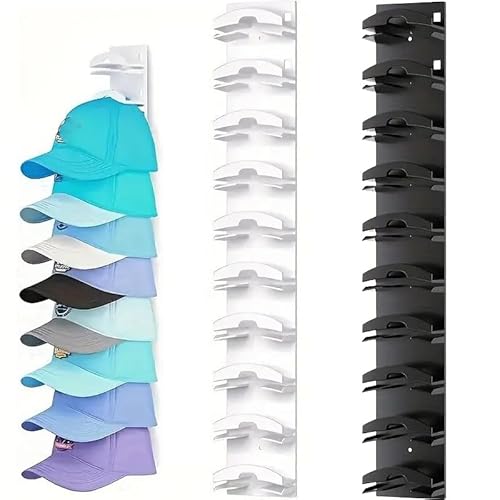 JCUQGDOO 2 Stück Cap Halterung Wand, Kappenhalter Mit Starkem Klebstoff für Bis Zu 20 Hüte, Cap Halterung Wand Mehrschichtig, Selbstklebende Cap Halter für Kleiderschrank Tür Wand von JCUQGDOO