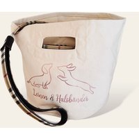Aufbewahrungsbeutel Für Hundeleinen Und Halsbänder Mit Aufdruck Spielende Dackel. Beige Baumwolle in Rosegold von JCWDesignHH
