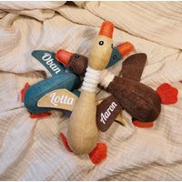 Hundespielzeug Plüschtier Ente Personalisiert Mit Dem Namen Deines Lieblings. Kuscheltier Für Hunde, Erpel Braun Blau Orange Quietscher von JCWDesignHH