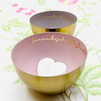 Teelichthalter Metallschale Freundschaftslicht Gold Rosa Mauve Blau Oder Grün Emailliert Mit Innenliegender Botschaft Aus Goldschrift von JCWDesignHH