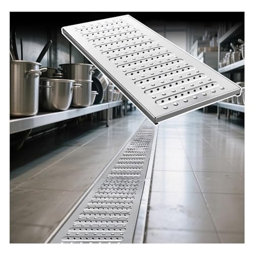 JCWGLY Entwässerungsrinne Metall-Abflussgitter Für Drinnen Und Draußen, Für Haushalt Und Gewerbe, Regenwasserabflussabdeckung, Küchen-Kanalsieb, rutschfeste Sicherheit(58x20x2.5cm/22.9x7.9x1in) von JCWGLY