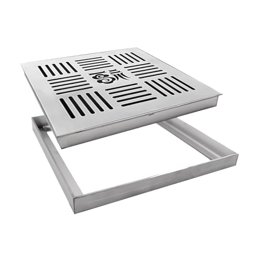 JCWGLY Entwässerungsrinne Quadratisches Entwässerungsgitter Mit Rahmen, Effiziente Entwässerung Von Regenwasser Und Abwasser, Schachtabdeckung Aus Edelstahl 304(20x20x3cm) von JCWGLY