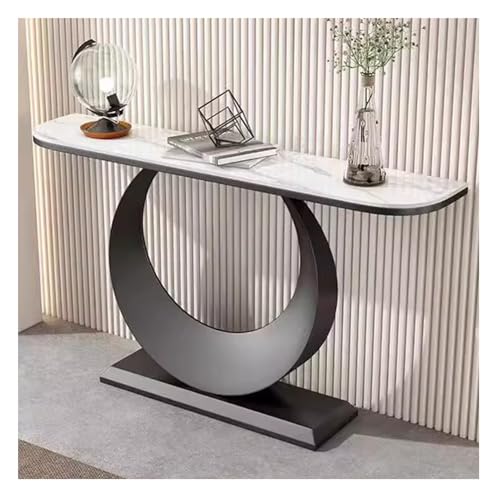 JCWGLY Konsolentisch Moderner Konsolentisch Für Den Eingangsbereich Als Wohndekor, Schmaler Sofatisch Mit 12 Mm Steinplatten-Tischplatte Und Stabilem Metallsockel(Black+White,100cm/39.4in) von JCWGLY