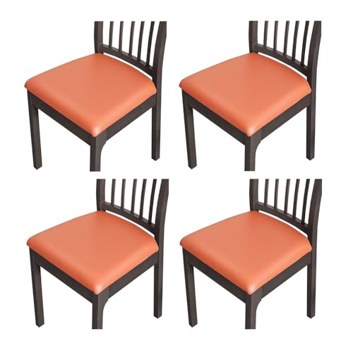 JCWGLY Stuhlhussen 4er-Pack Leder-Stuhlbezüge Für Esszimmerstühle, Wasserabweisende, Dehnbare Stuhlsitzbezüge, Schützende Schonbezüge, Einfach Zu Montieren Und Zu Reinigen(Orange) von JCWGLY