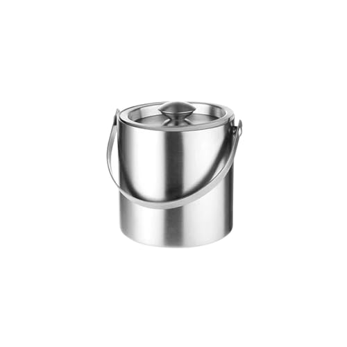 Eiskühler Eiskübel aus Edelstahl mit Eiskörnern, doppelwandiger Kühleimer, tragbarer Bierkübel komfortablem Tragegriff, Bierkühler(Silver 2L) von JCXIOC