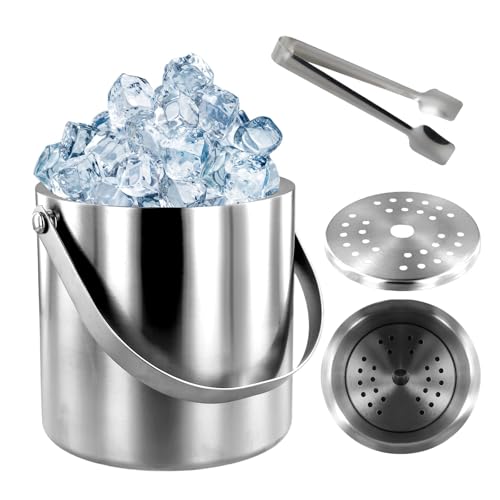 Eiskühler Isolierter Eiskübel mit Silikondeckel, Zange und Sieb, doppelwandiger aus Edelstahl for Partys Bar-Eiskübel(2L) von JCXIOC