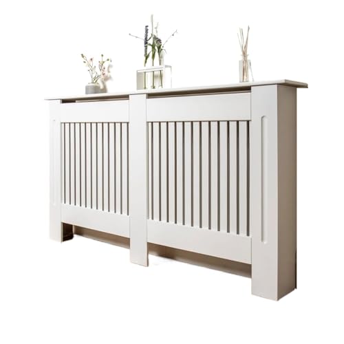 Heizkörperverkleidung MDF Cabinet Slatted Grill with Shelf for Heaters, Modern Wall-Mounted Living Room Solution(White Vertical S) von JCXIOC