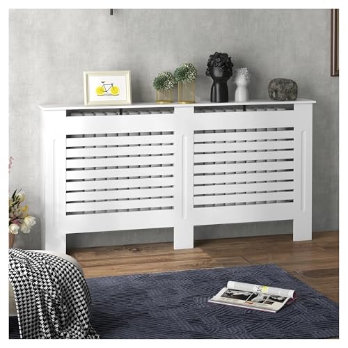 Heizkörperverkleidung Weiß lackierte Heizkörperabdeckung, Holzschrank, horizontale Lamellen, Heizkörper-Staubschutz, Heizungsabdeckungen, Kaminabdeckung von JCXIOC
