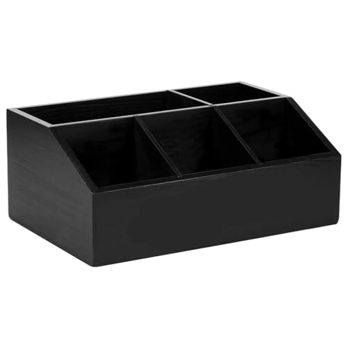 JCXIOC Kaffeestation Organizer Kapsel Kaffee Display Aufbewahrungsbox Holz Bar Tischplatte Teestation Organizer 5 Fächer (schwarz) von JCXIOC