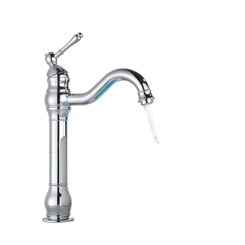 JCXIOC Vintage Wasserhahn Messing Antik Messing Deck montiert Bad Wasserhahn Waschbecken Wasserhahn Heiß Kalt Mixer Kran Waschbecken Wasserhahn Wassersäule Hohe Kurze Stil(Chrome High) von JCXIOC