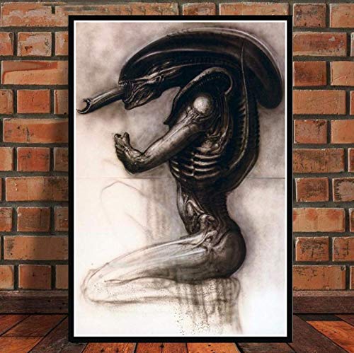 JCYMC Leinwandbild Hr Giger Li Ii Alien Horror Artwork Retro Wandkunst Für Wohnzimmer Home Decor Wz64A 40X60Cm Rahmenlos von JCYMC