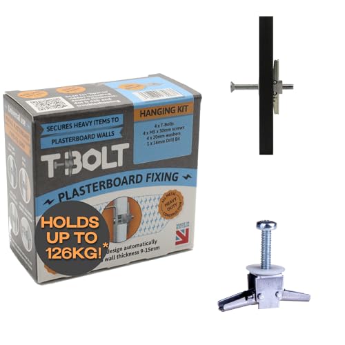 T-Bolzen, robuste Gipskartonbefestigung, Aufhängeset, hält bis zu 65 kg pro Befestigung. Gipskartonplatten, Trockenbau, Hohlwand, strapazierfähig, Bohrer von JD Brands