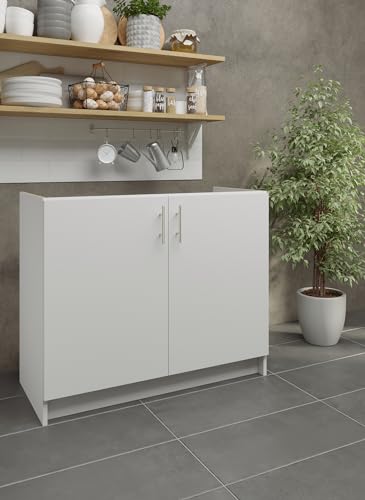 JD Greta Spülen-Unterschrank mit Türen 100cm breit & 46,3cm tief (weiß) - Küchen Spülenschrank für Spülbecken & zur Aufbewahrung - Küchen Spülschrank & Vorratsschrank - Küchenschrank Spüle von JD Greta