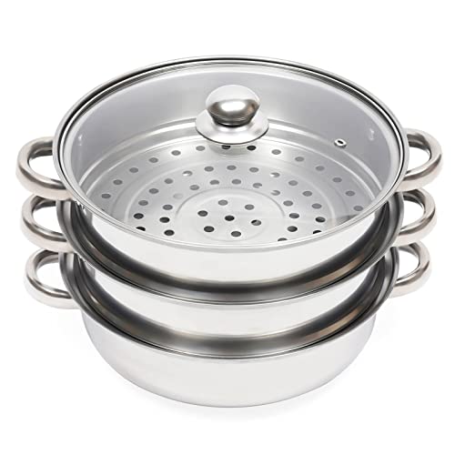 Edelstahl Dampfgarer, 3-Lagig Dampfgarer Topf mit Glasdeckel, Edelstahlbehälter Kartoffeldämpfer Dumpling Steamer Edelstahl Dampfgarer, 3-Lagig Dampfgarer Topf mit Glasdeckel, Edelstahlbehälter Kartoffeldämpfer Dumpling Steamer von JDBDU