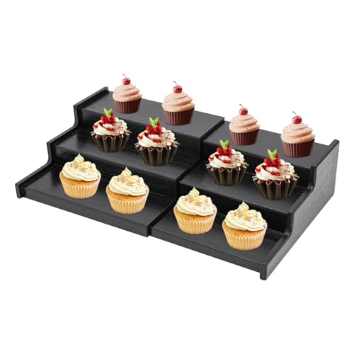 JDBDU Schwarz Gewürzregal Ausziehbar, 3 Etagen Gewürztreppe Küchen Gewürzregal Bambus, Spice Rack Gewürz Organizer für Gewürzflaschen, Snacks, Kosmetika, Gläsern, Stiften von JDBDU