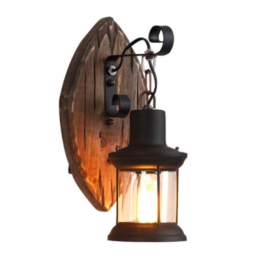 JDBDU Wandlampe Holz Vintage Holz Wandleuchte E26 E27 Retro Lichter Rustikale Wohnzimmer Wandleuchten Vintage Industrielle Style Nachttischlampen Innen Außen Cafe Bar Korridor Wand Lampe von JDBDU