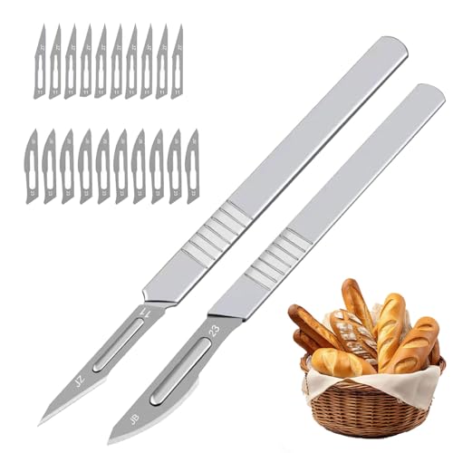 JDCMEI 2 Stücke Brot Bäcker Cutter, Bäckermesser mit 20 Klingen, Teig Rasiermesser, Baguettemesser, Teigmesser, Brotbackwerkzeuge, Brot Schneide Werkzeug für Diy-Brotteigmuster Brotteig Muster von JDCMEI