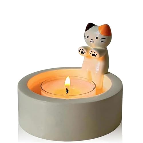 JDCMEI Katzen Kerzenhalter, Cartoon Katzen Kerzenständer Kerzenhalter Katzen Teelicht Teelichthalter Katze mit Wärmenden Pfoten Geschenke für Katzenliebhaber, Wohnzimmer Schlafzimmer Deko Tischdeko von JDCMEI