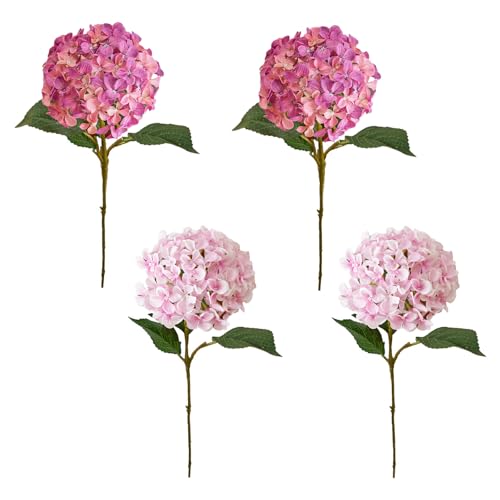 4 Stück 1,97 Fuß Lebensechte 3D-Druck Künstliche Hortensienblüten, Echte Seidenhortensienblüten, Künstliche Hortensienstiele für Heimbüro-Tischaufsätze,(4pcs-hellrosa+lila rosa) von JDEFARF