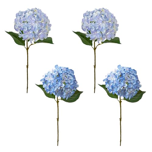 JDEFARF 4 Stück 1,97 Fuß Lebensechte 3D-Druck Künstliche Hortensienblüten, Echte Seidenhortensienblüten, Künstliche Hortensienstiele für Heimbüro-Tischaufsätze,(4pcs-Hellblau+Dunkelblau) von JDEFARF