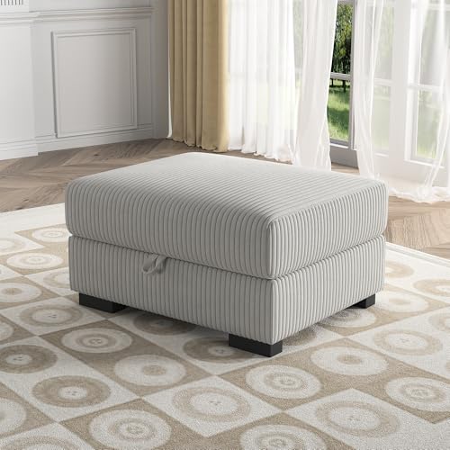 JDEFARF Cord-Fußhocker für Sofa, bequemer gepolsterter Pouf für Wohnzimmer, breite Sitzfußstütze für kleine Räume, weicher Loungehocker für Schlafzimmer, gemütlicher Akzent (Grau-A, Fußstütze) von JDEFARF