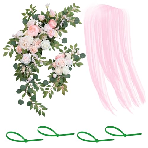 Künstliche Bogenblumen mit Durchsichtigem Vorhang-Set (3er-Set), Hochzeitsbogen-Blumenset, Hochzeitsblumen mit Bogen-Drapierstoff, Künstliche Blumen für Den Hochzeitsbogen-Empfangshintergrund(Rosa) von JDEFARF