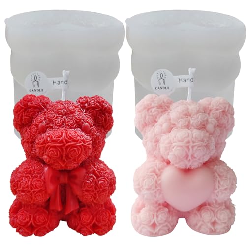 2 Stück MINI silikonform bär 3d,Rosenbär-kerzengießform für Frauen,Geburtstagsgeschenk,Muttertagsgeschenk,Hochzeitsgeschenke und Fensterdekoration, Rosen-Teddybär von JDH Silicone