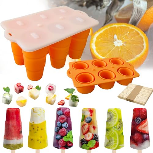 2 in 1 Design Silikon Eisformen Eis am Stiel Sil ikon, Faltbare Eisformen S ilikon, 6 Kavitäten Eis Am Stiel Formen, Wiederverwendbare Eisstiele für Selbstgemachtes eis am stiel formen bpa frei von JDH Silicone
