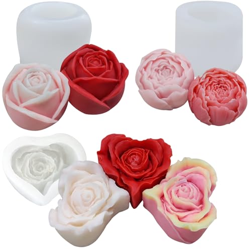 3 Stück 3D silikonform kerzen blumen,Liebe Rose Kerze,Silikonform, handgemachte Seife, Formen für Kerzenherstellung, DIY-Kunsthandwerk, Fondant-Kuchendekoration von JDH Silicone