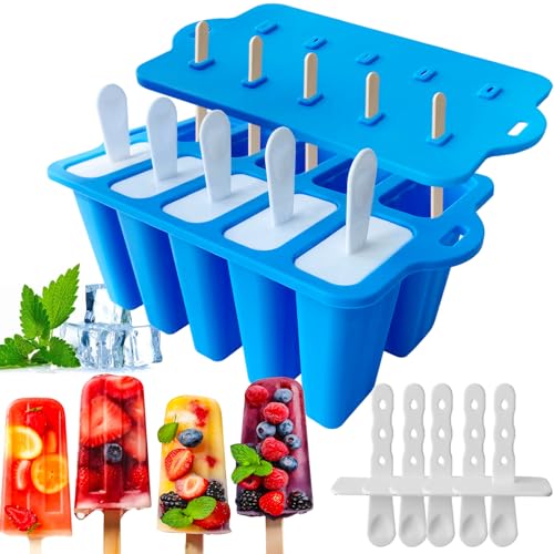 Eisformen Silikon, Eisformen Eis am Stiel Popsicle Formen Set 10 Hohlräume, Antihaftend DIY Amüsant Eis Form, für Kinder Erwachsen und Baby BPA-Freie von JDH Silicone