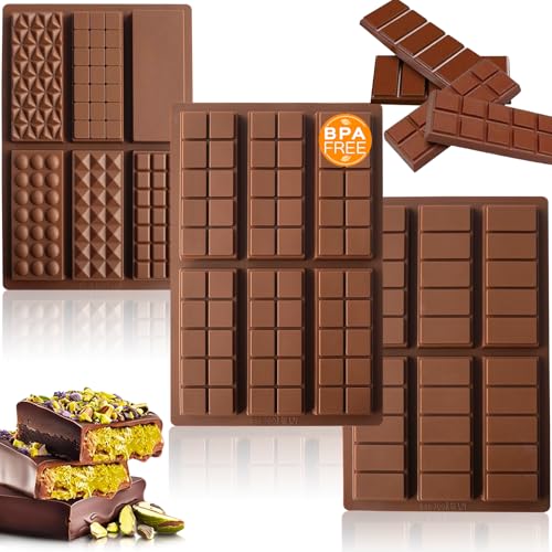Schokoladenform Silikon Tief, 3 Stück Dubai Schokolade Form, Antihaftbeschichtung Schokoladentafel Form, Silikonform Schokolade für Schokolade Praline Süßigkeiten Schokoladenform Silikon Tief, 3 Stück Dubai Schokolade Form, Antihaftbeschichtung Schokoladentafel Form, Silikonform Schokolade für Schokolade Praline Süßigkeiten von JDH Silicone